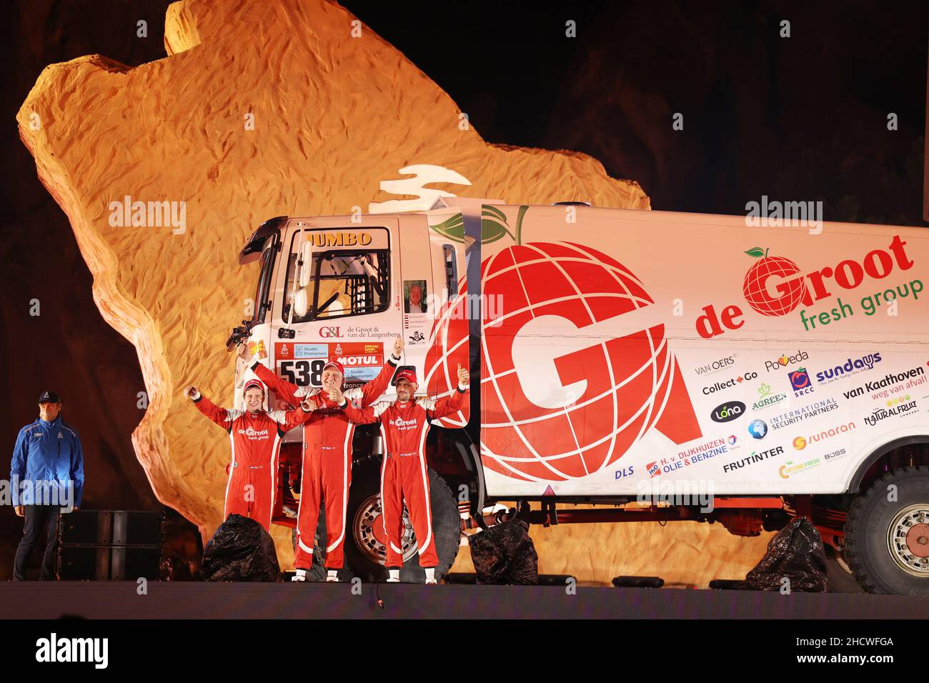 538 De Groot ben (nld), Hofmans ad (nld), Boogard Govert (nld), De Groot Sport, DAF CF 75, T5 FIA Camion, in azione durante il Podium Start della Dakar Rally 2022, il 1st 2022 gennaio a Hail, Arabia Saudita - Foto Julien Delfosse / DPPI Foto Stock