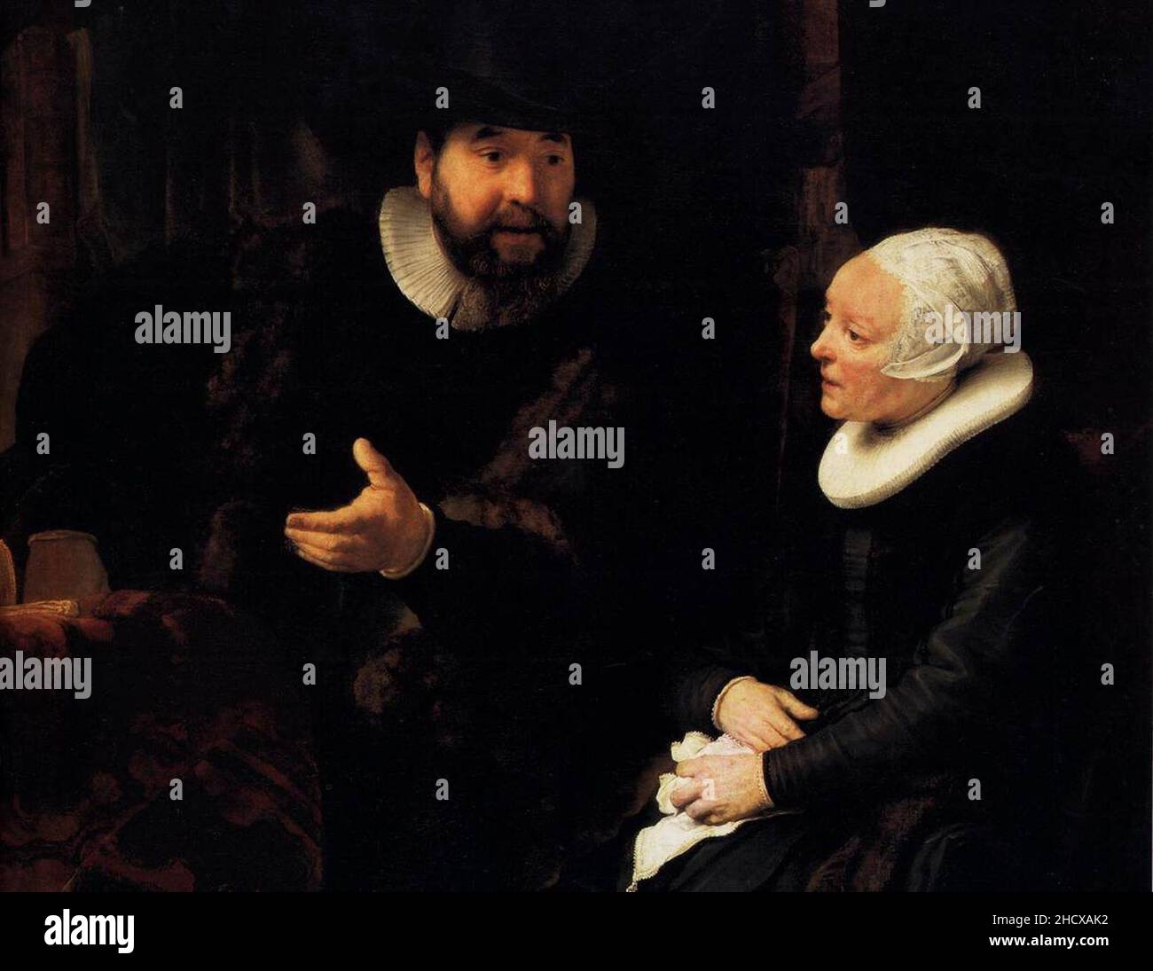 Rembrandt - il Ministro mennonita Cornelis Claesz. Anslo in conversazione con sua moglie, Aaltje (dettaglio) Foto Stock