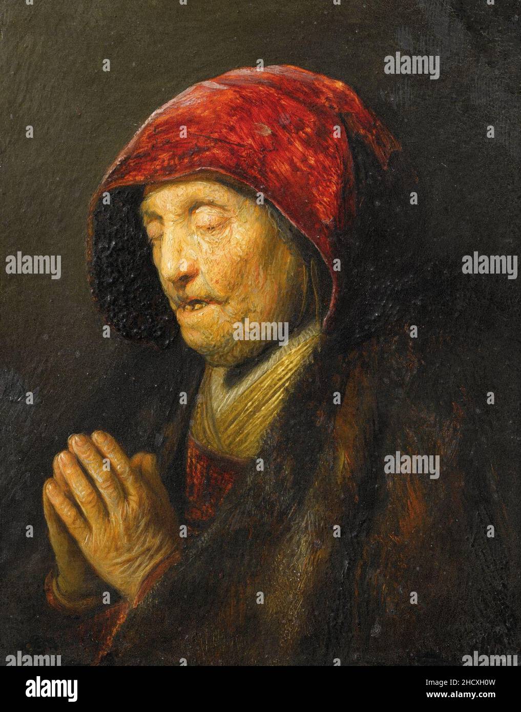 Rembrandt van Rijn - Borststuk van een oude vrouw in gebed (1629-30). Foto Stock