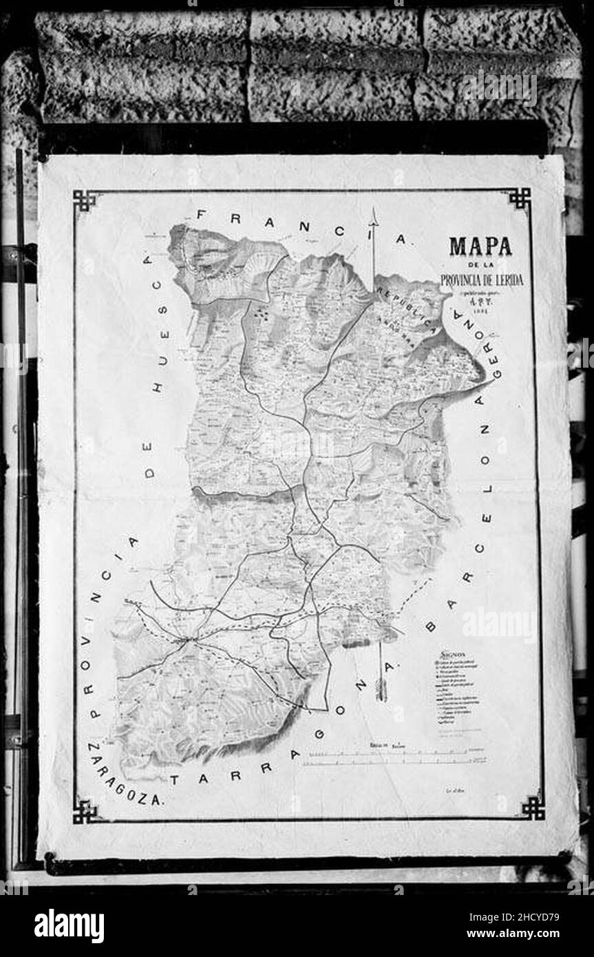 Reproducció d'un mapa de la província de Lleida d'APT, 1884 Foto Stock