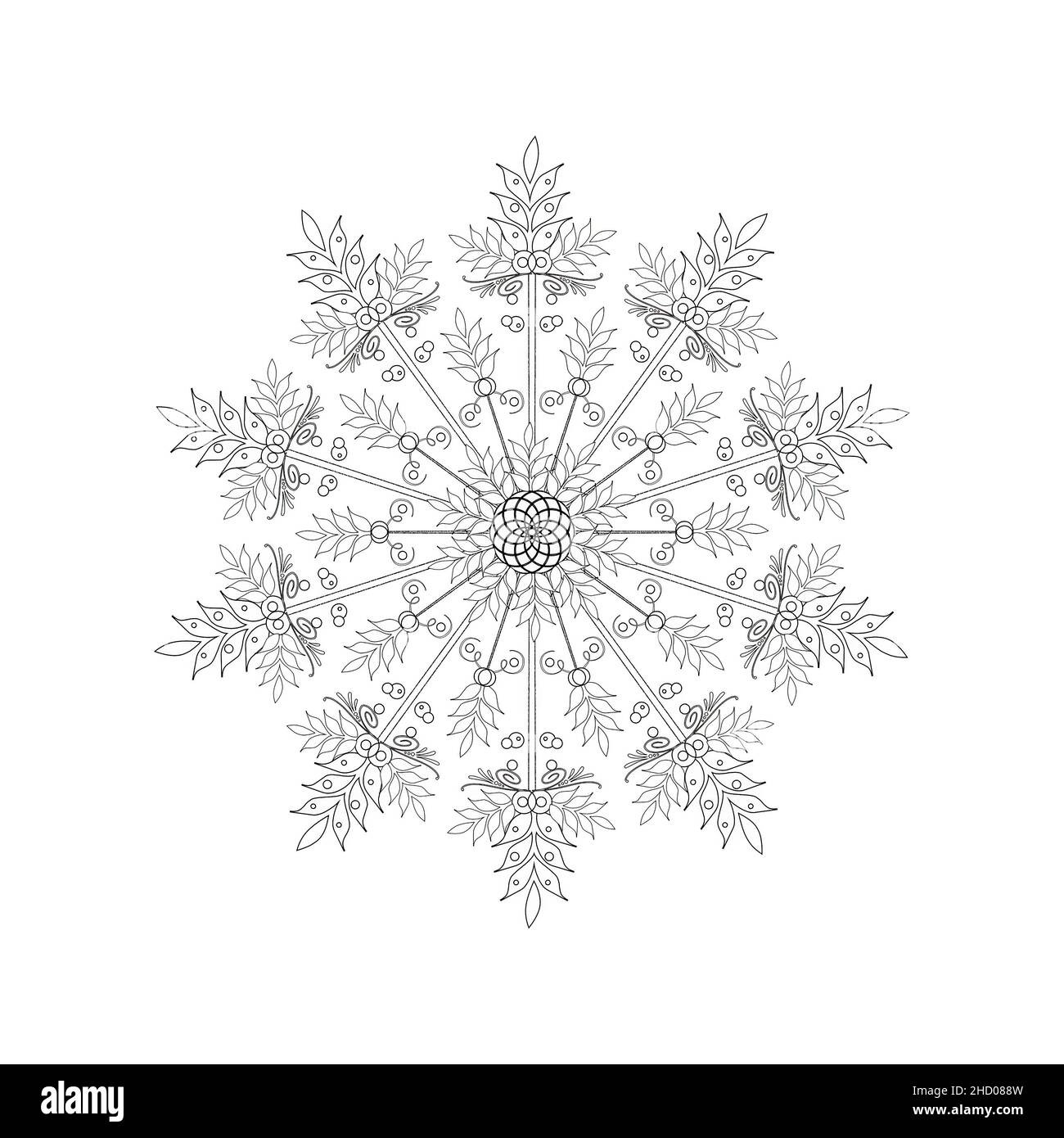 Un disegno di linea di un mandala o henné o per una pagina da colorare. Foto Stock