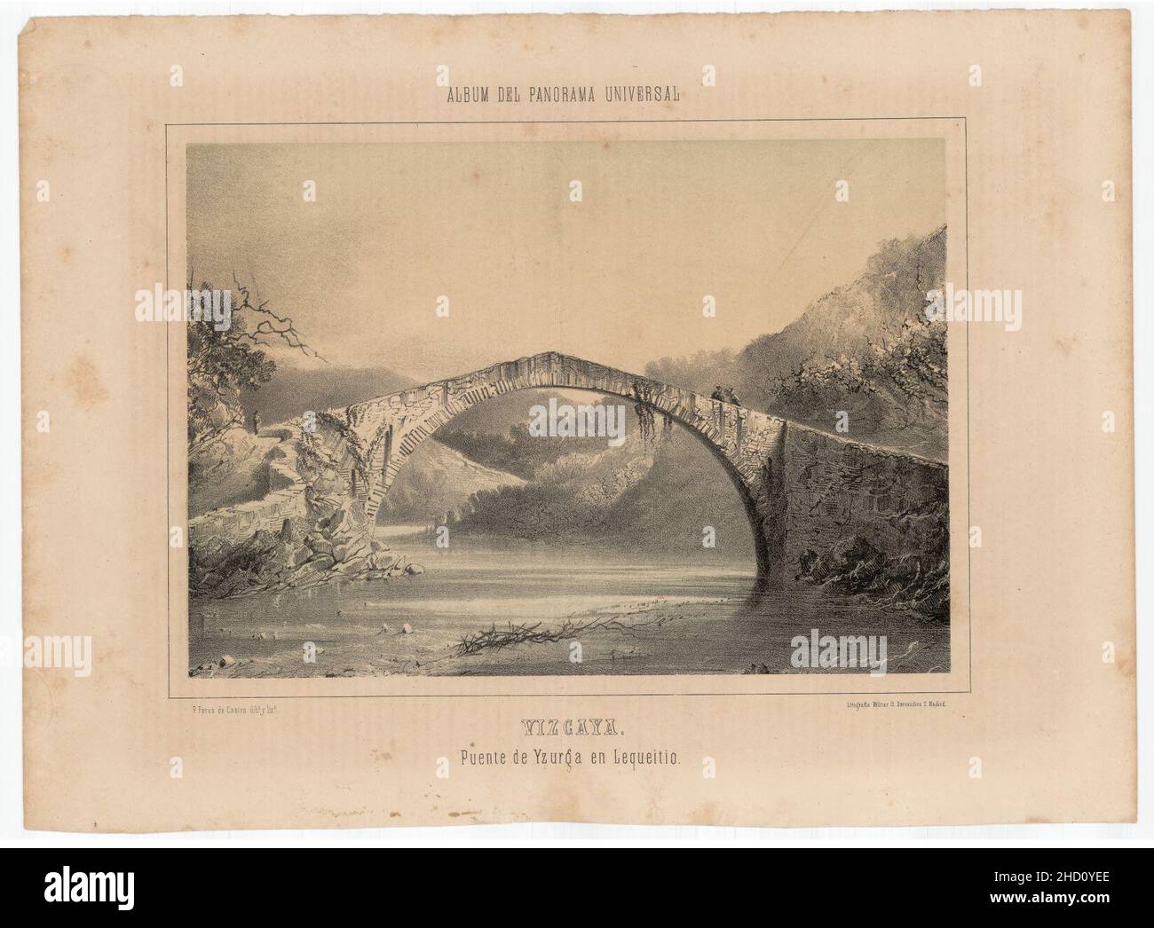 RM.144321, Vizcaya. Puente de Yzurga en Lequitio, Pedro Pérez de Castro dib. y Lit. Foto Stock
