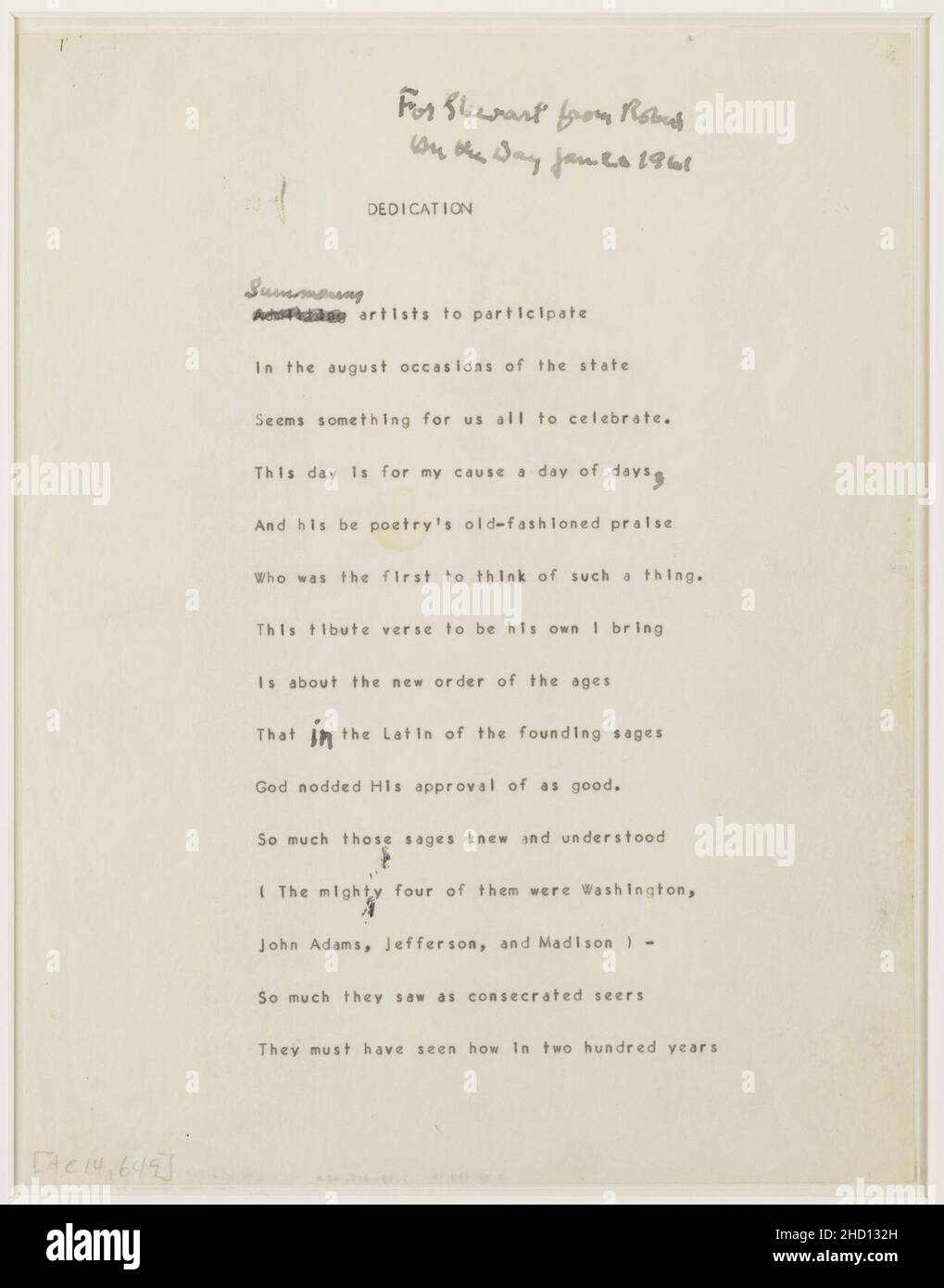 Robert Frost dedica. Foto Stock