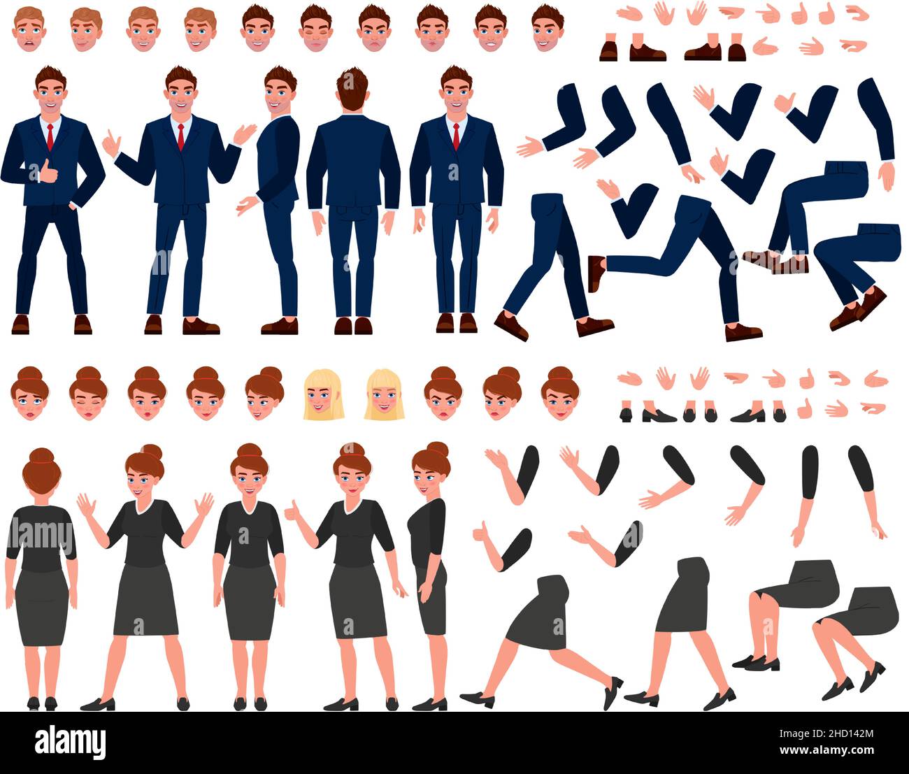 Cartoon business persone costruttore, pose, espressioni facciali, gesti. Set di illustrazioni vettoriali per elementi di creazione dei caratteri aziendali. Persone in ufficio Illustrazione Vettoriale