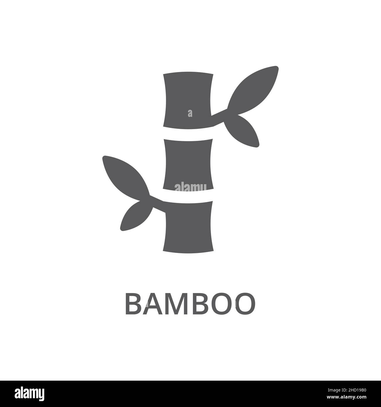 Bambù glyph nero vettore icona. Bambù semplice con foglie pieno simbolo. Illustrazione Vettoriale