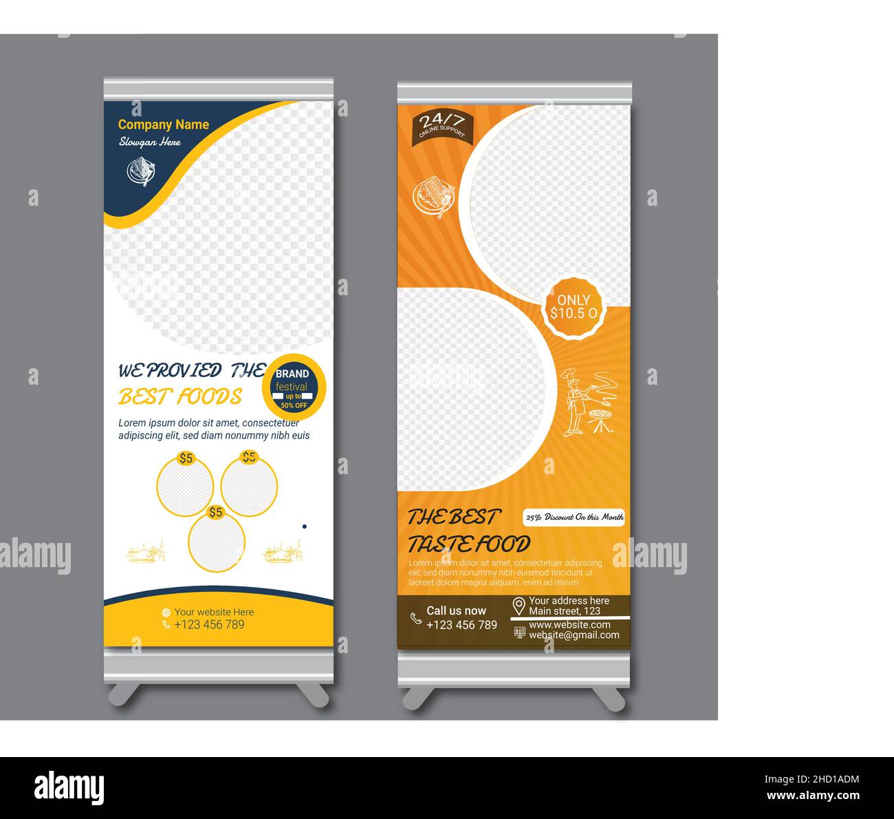 Stampa Ready Roll Up Banner Template Design for Food $ Restaurant business Illustrazione Vettoriale