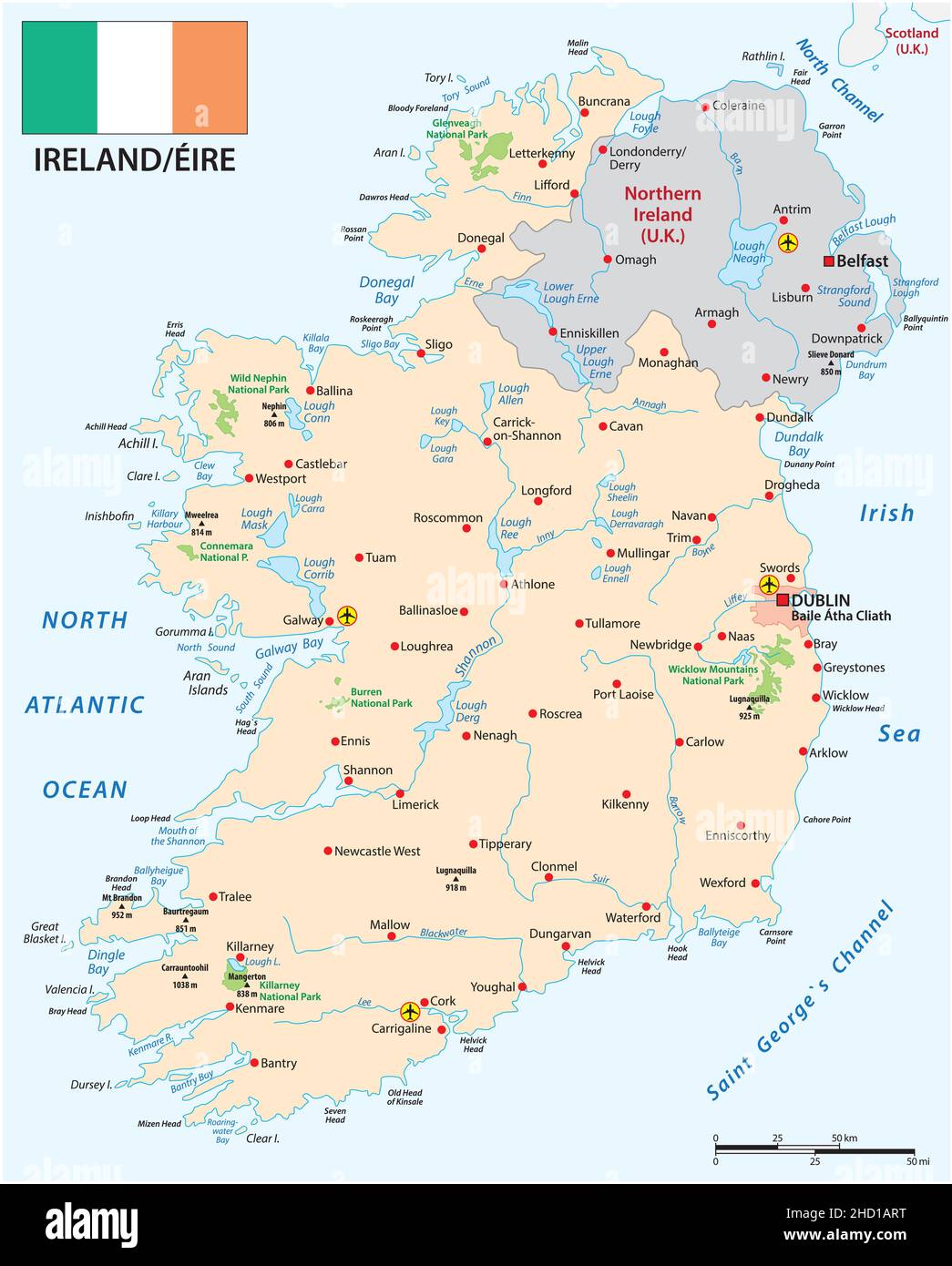 Mappa vettoriale della Repubblica d'Irlanda con bandiera Illustrazione Vettoriale