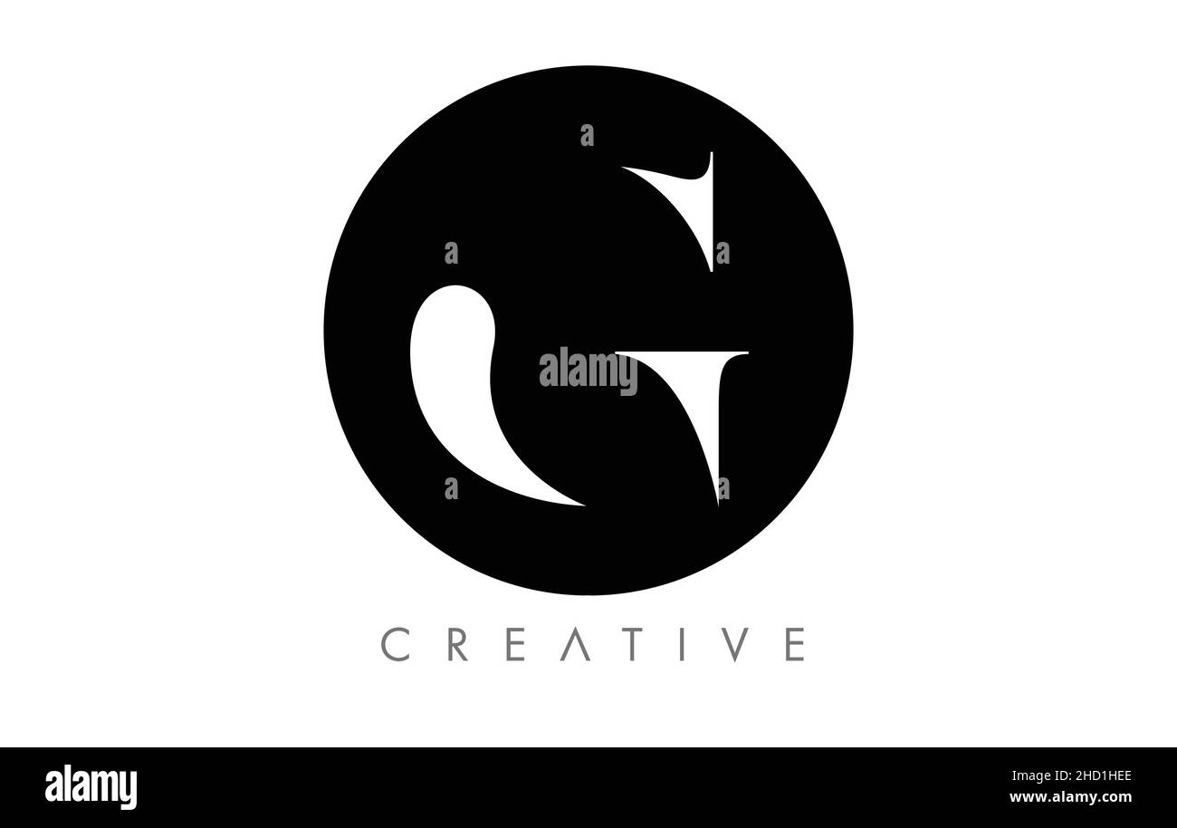 Logo G Serif Letter con design minimalista e icona vettoriale in bianco e nero. Illustrazione della lettera del logo Creative G. Illustrazione Vettoriale