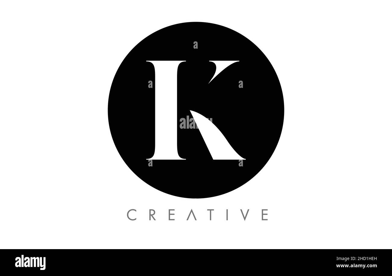 Logo K Serif Letter con design minimalista e icona vettoriale in bianco e nero. Illustrazione della lettera Creative K Logo. Illustrazione Vettoriale
