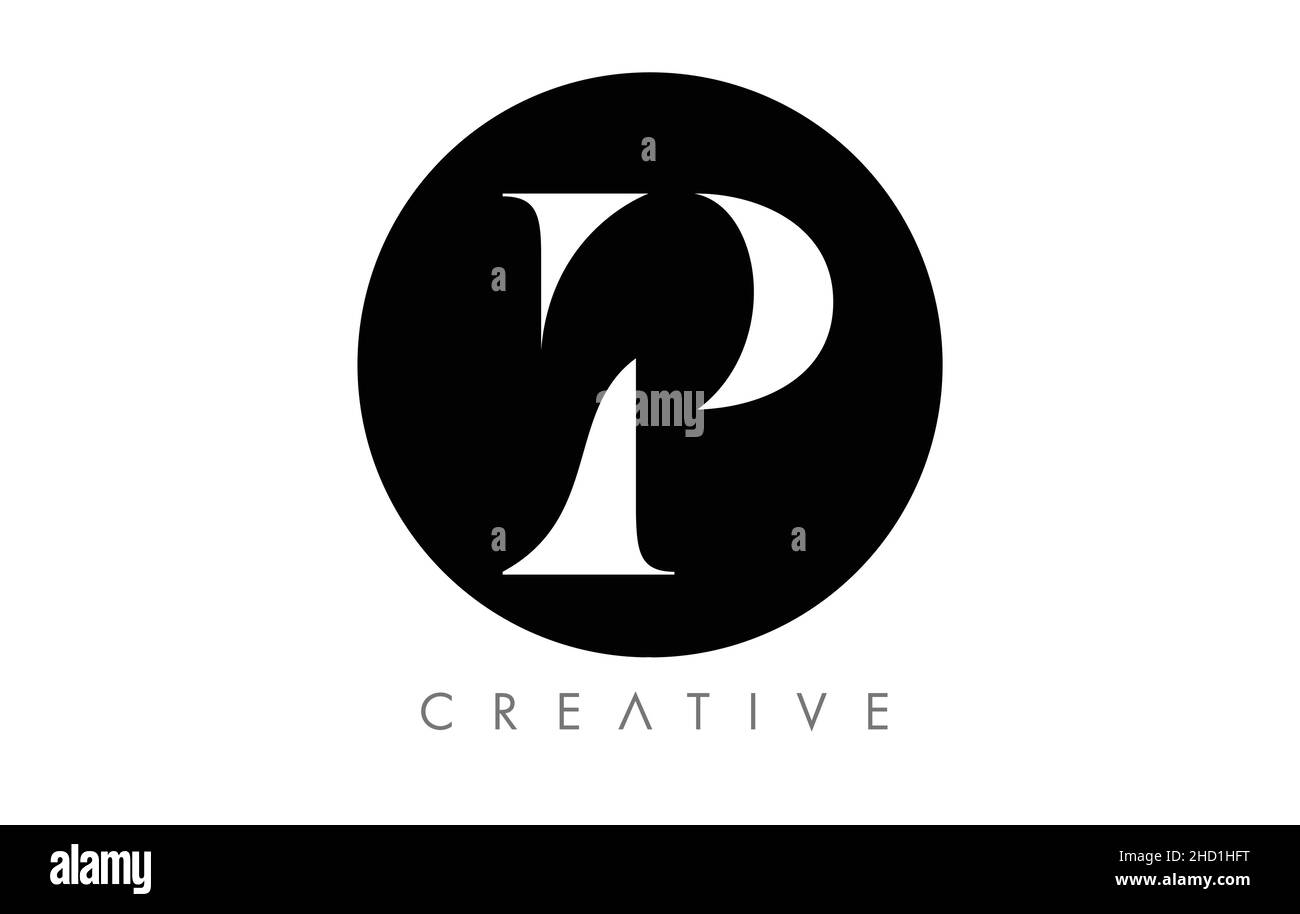 Logo P Serif Letter con design minimalista e icona vettoriale in bianco e nero. Illustrazione della lettera Creative P Logo. Illustrazione Vettoriale