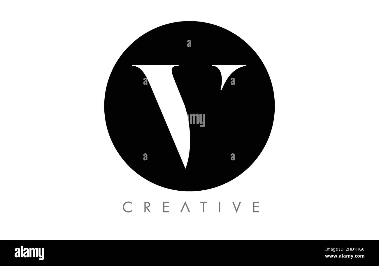 Logo V Serif Letter con design minimalista e icona vettoriale in bianco e nero. Illustrazione della lettera Creative V Logo. Illustrazione Vettoriale