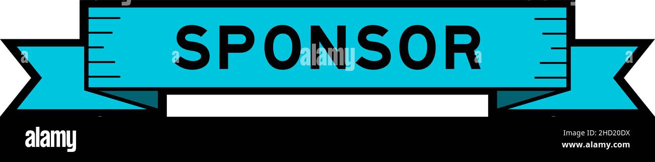 Banner con etichetta a nastro con parola sponsor in blu su sfondo bianco Illustrazione Vettoriale
