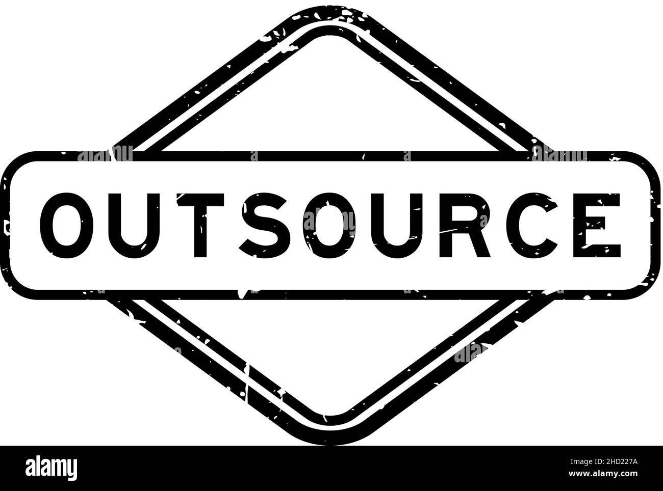 Grunge nero outsource parola gomma sigillo timbro su sfondo bianco Illustrazione Vettoriale