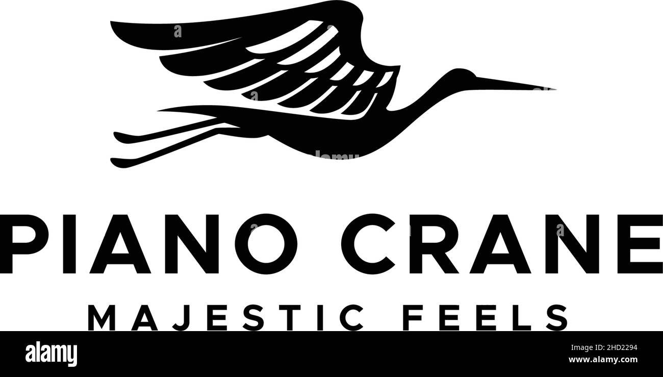 Design silhouette PIANO CRANE Bird logo design Illustrazione Vettoriale