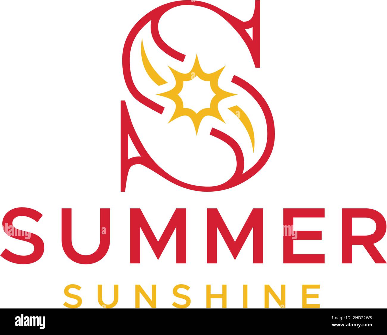 Design con logo Flat Letter Initial S SUMMER SUNSHINE Illustrazione Vettoriale