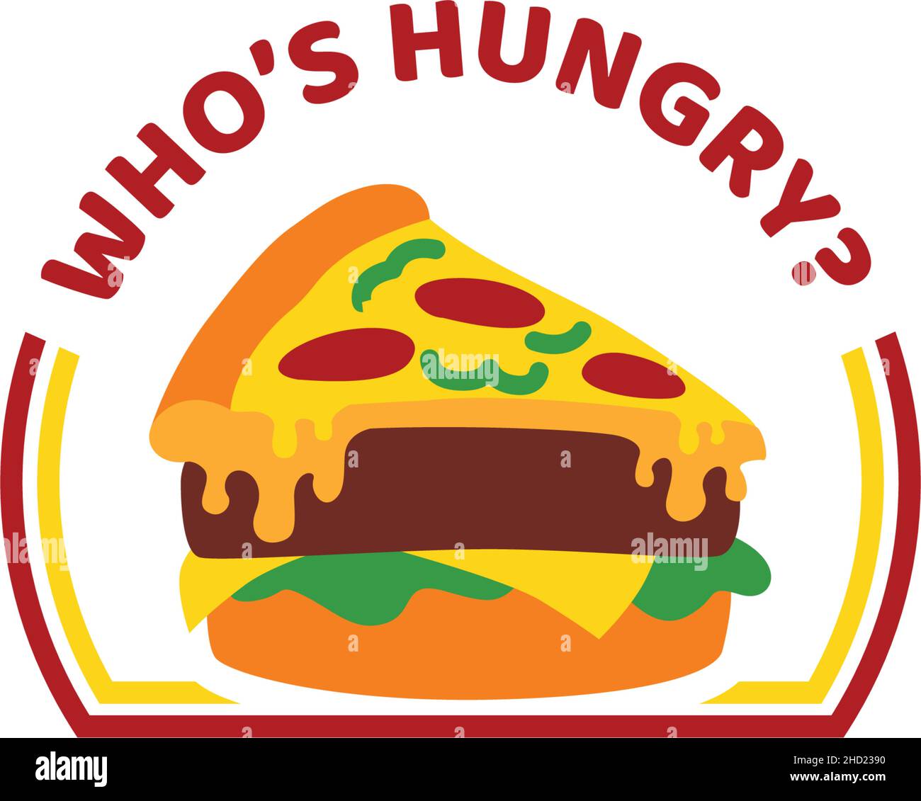 Design moderno e colorato CON logo WHOS HUNGRY pizza Illustrazione Vettoriale