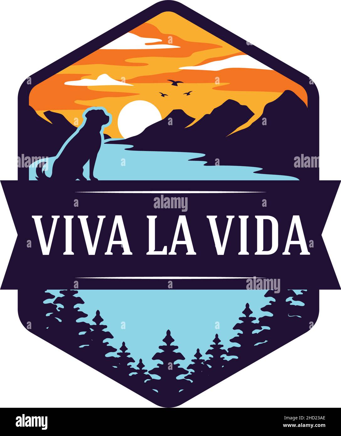 Design moderno e colorato con logo VIVA LA VIDA panorama Illustrazione Vettoriale