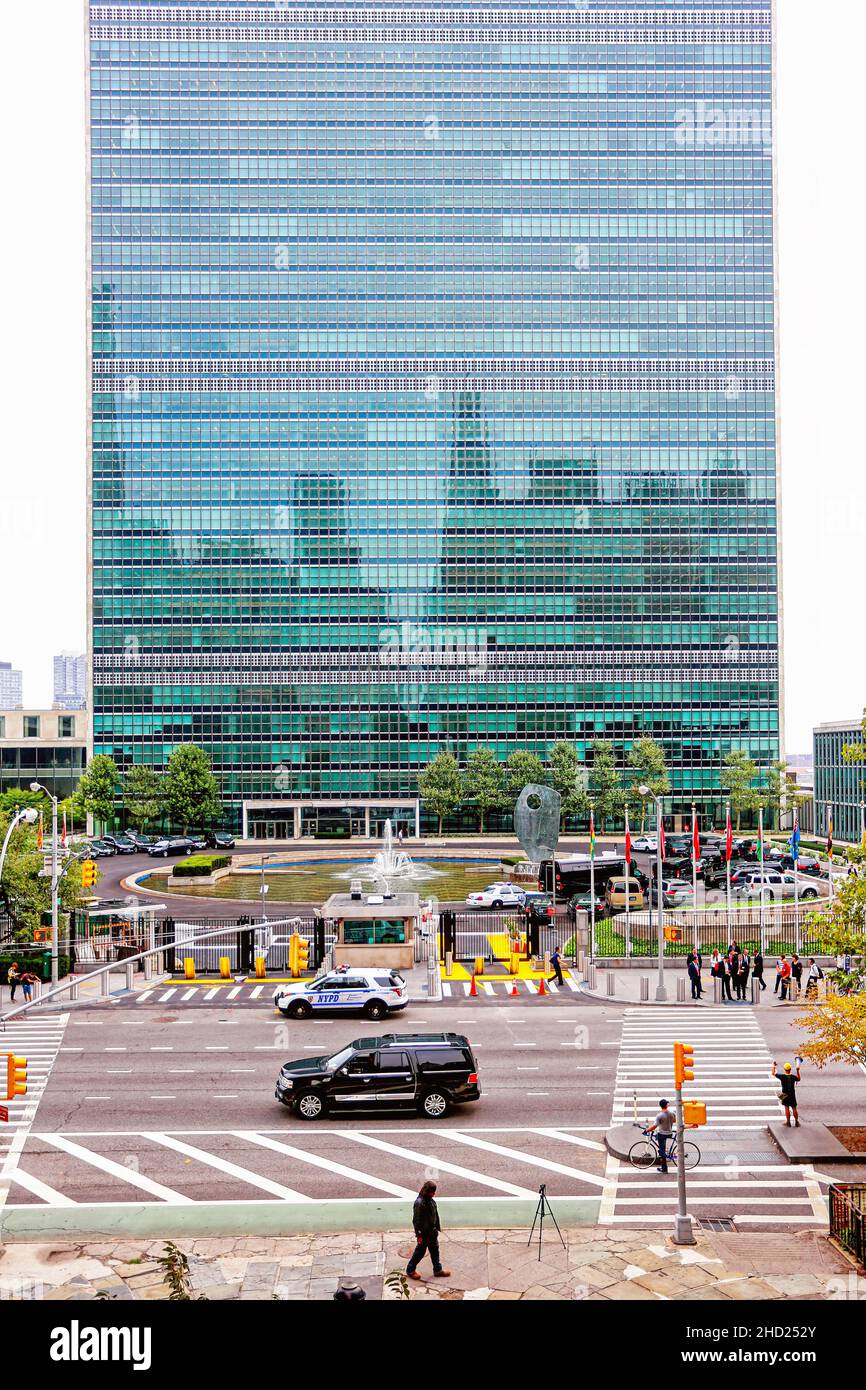 Sede centrale delle Nazioni Unite a New York, la sede ufficiale delle Nazioni Unite dal 1952. New, York, NY, USA - Settembre, 2015 Foto Stock