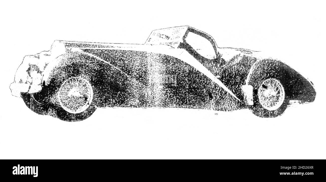 Vecchia automobile. Illustrazione fatta a mano isolata su sfondo bianco Foto Stock