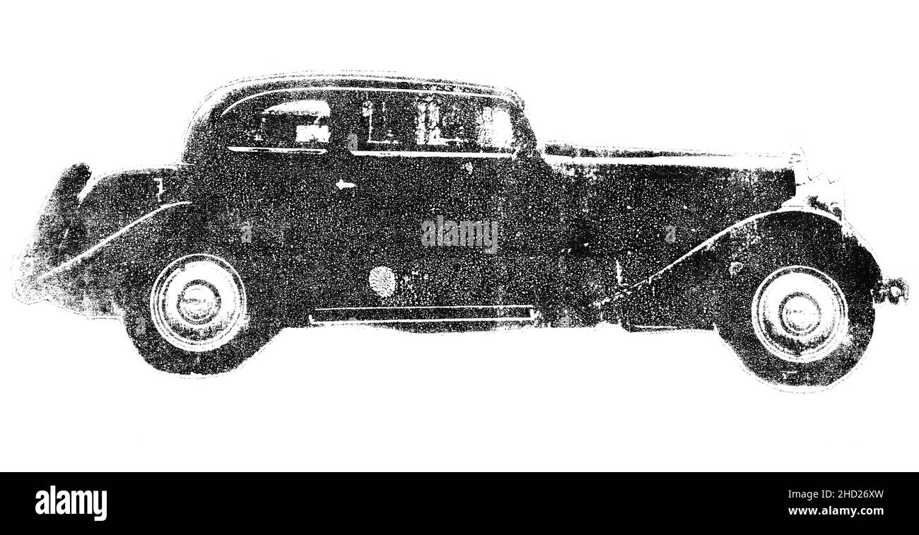 Vecchia automobile. Illustrazione fatta a mano isolata su sfondo bianco Foto Stock