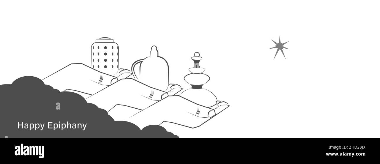 Illustrazione vettoriale di Epifania, un festival cristiano. Mani astratte di 3 re con doni. La Festa dell'Epifania. L'Epifania. Illustrazione Vettoriale