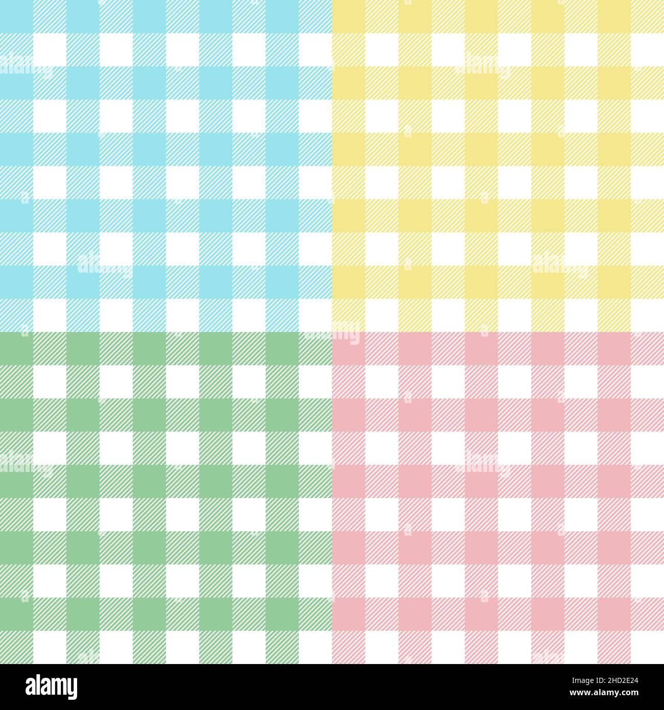Imposta senza cuciture motivo pastello gingham, vichy sfondi in blu, rosa, giallo, verde, o di altro disegno tessile Pasqua vacanza Illustrazione Vettoriale