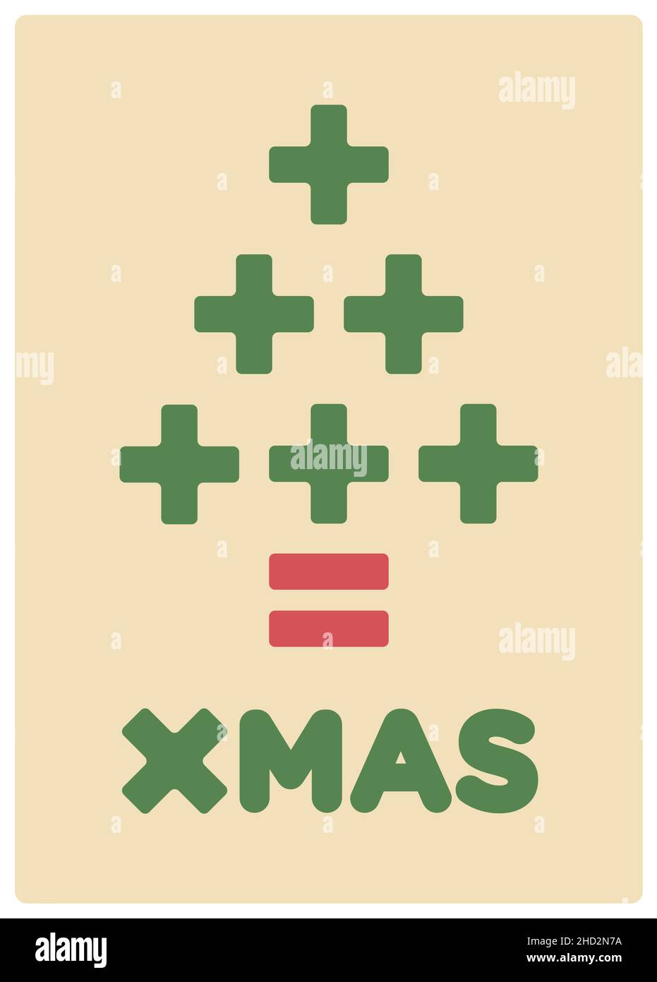 matematica e consumismo critica biglietto di natale, testo verde e rosso e sfondo giallo chiaro - illustrazione vettoriale Illustrazione Vettoriale