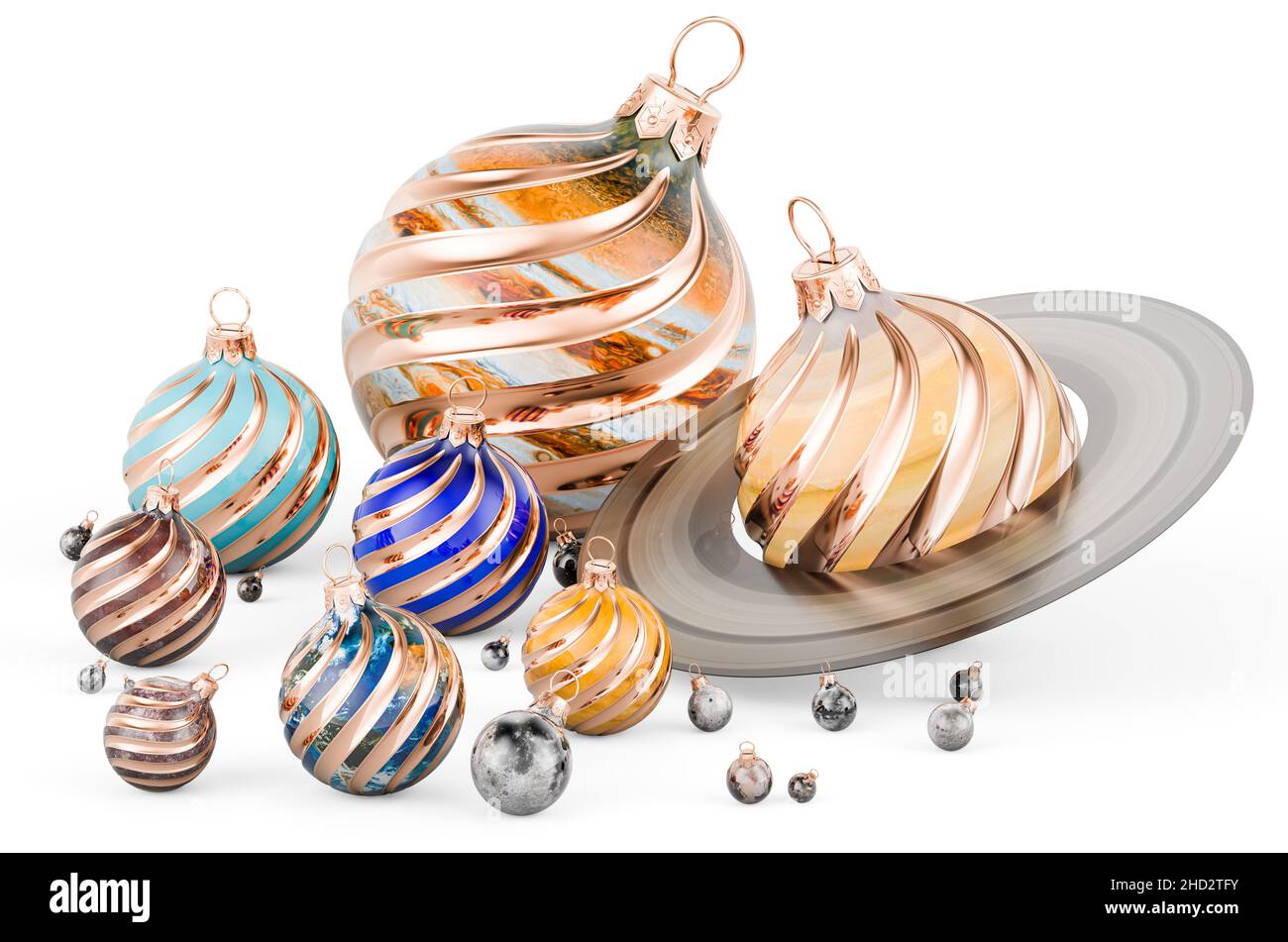 Set ornamento di Natale in vetro planetario, 3D rendering isolato su sfondo bianco Foto Stock