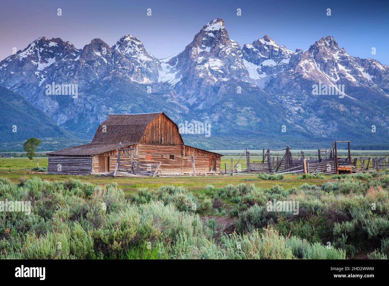 L'iconica Molton Barn e Teton nel Wyoming Foto Stock