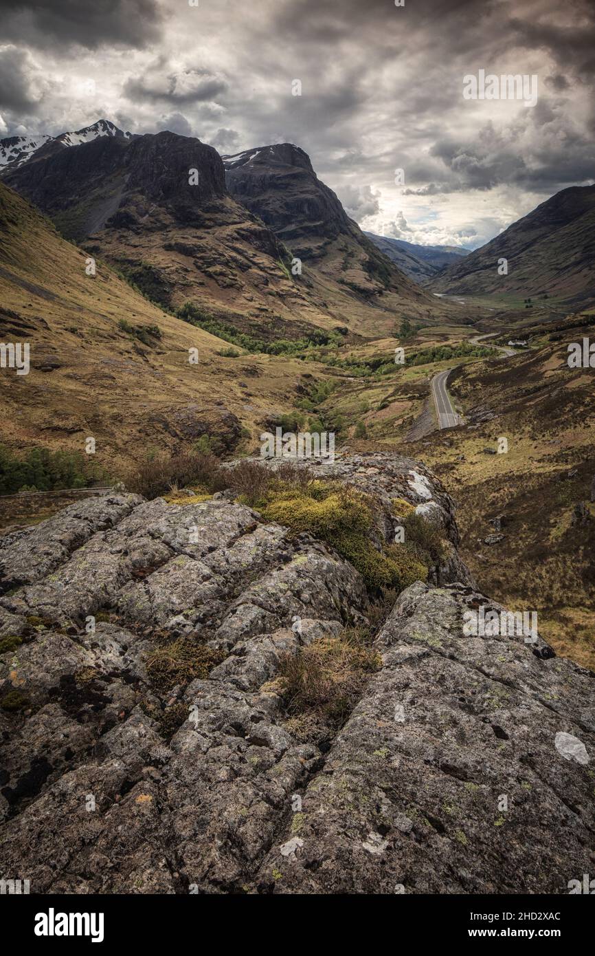 Passo di Glencoe nelle Highlands della Scozia Foto Stock