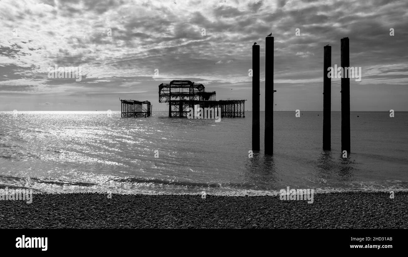 Black and White Brighton West Pier Foto Stock