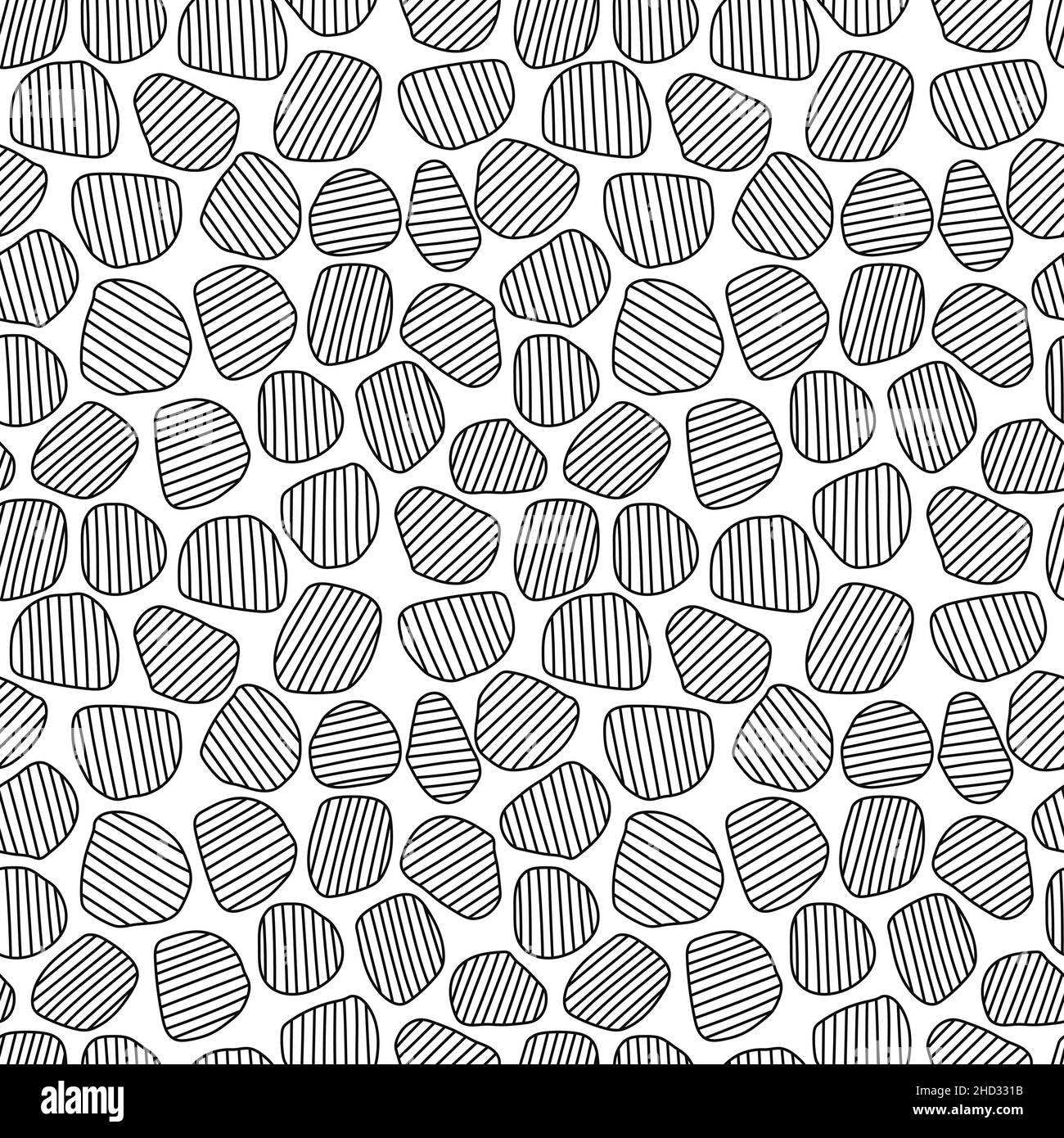 Macchie a righe disegnate a mano motivo senza cuciture, texture in bianco e nero. Illustrazione Vettoriale