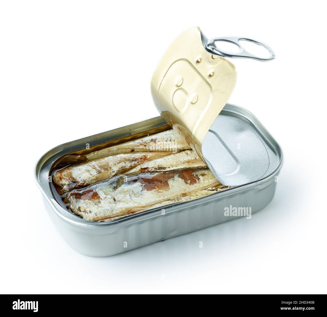 le sardine aperte possono isolarsi su sfondo bianco Foto Stock