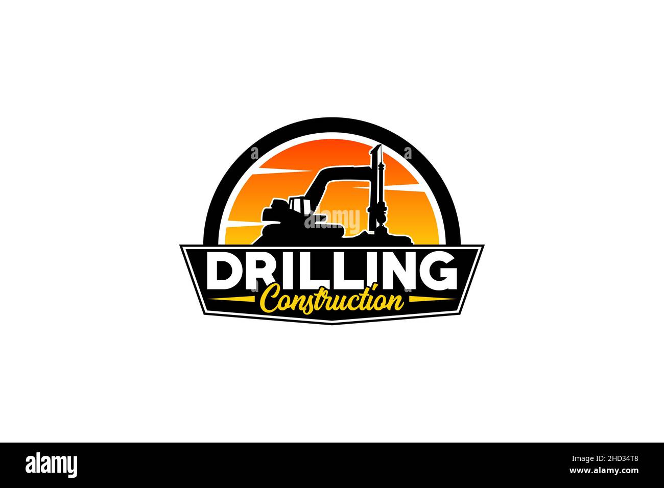 Contractor, trench digger e trivellazione logo design Inspiration attrezzatura pesante logo vettore per società di costruzioni. Creativo escavatore illustrati Illustrazione Vettoriale