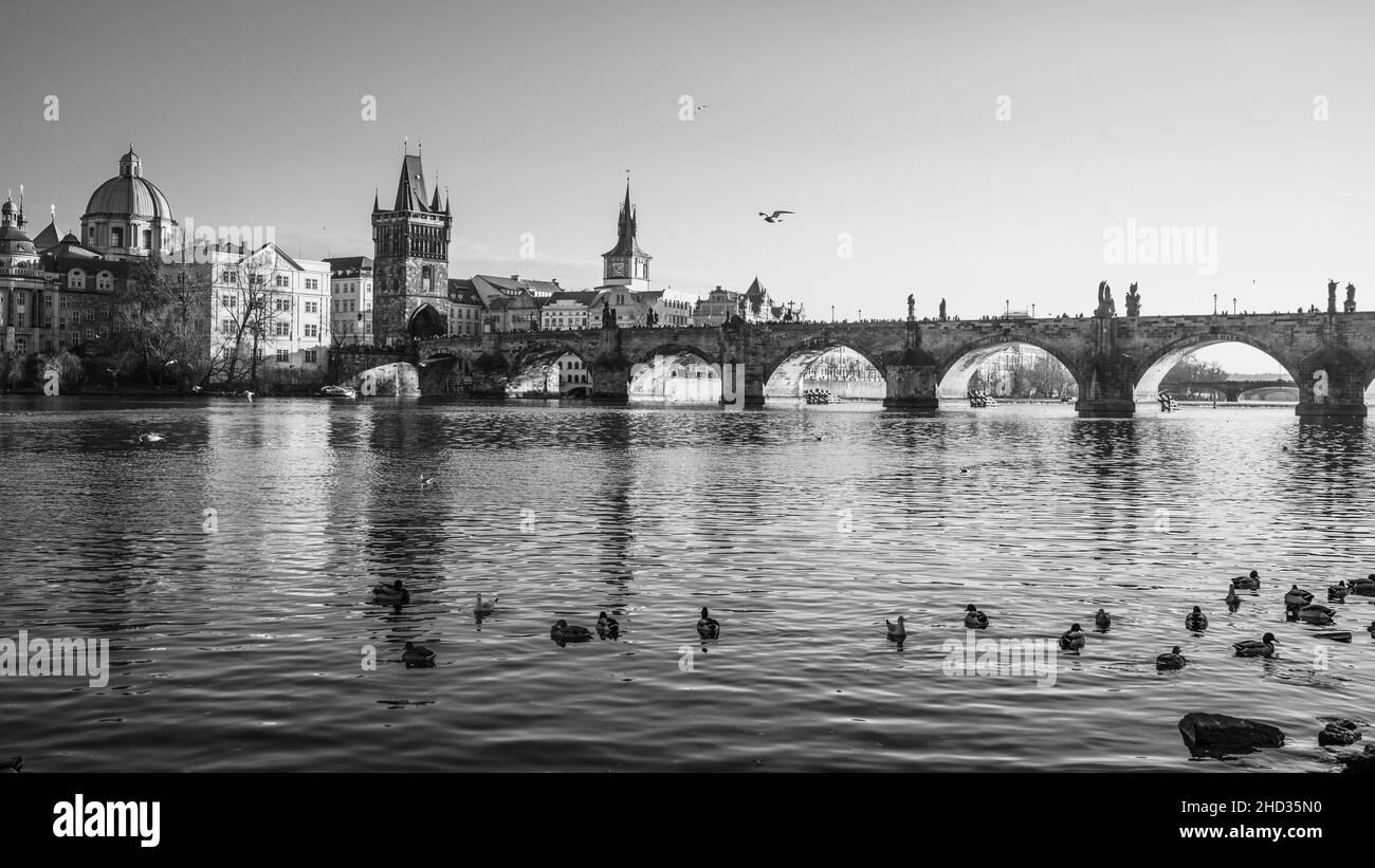 Ponte Carlo sul fiume Moldava a Praga Foto Stock