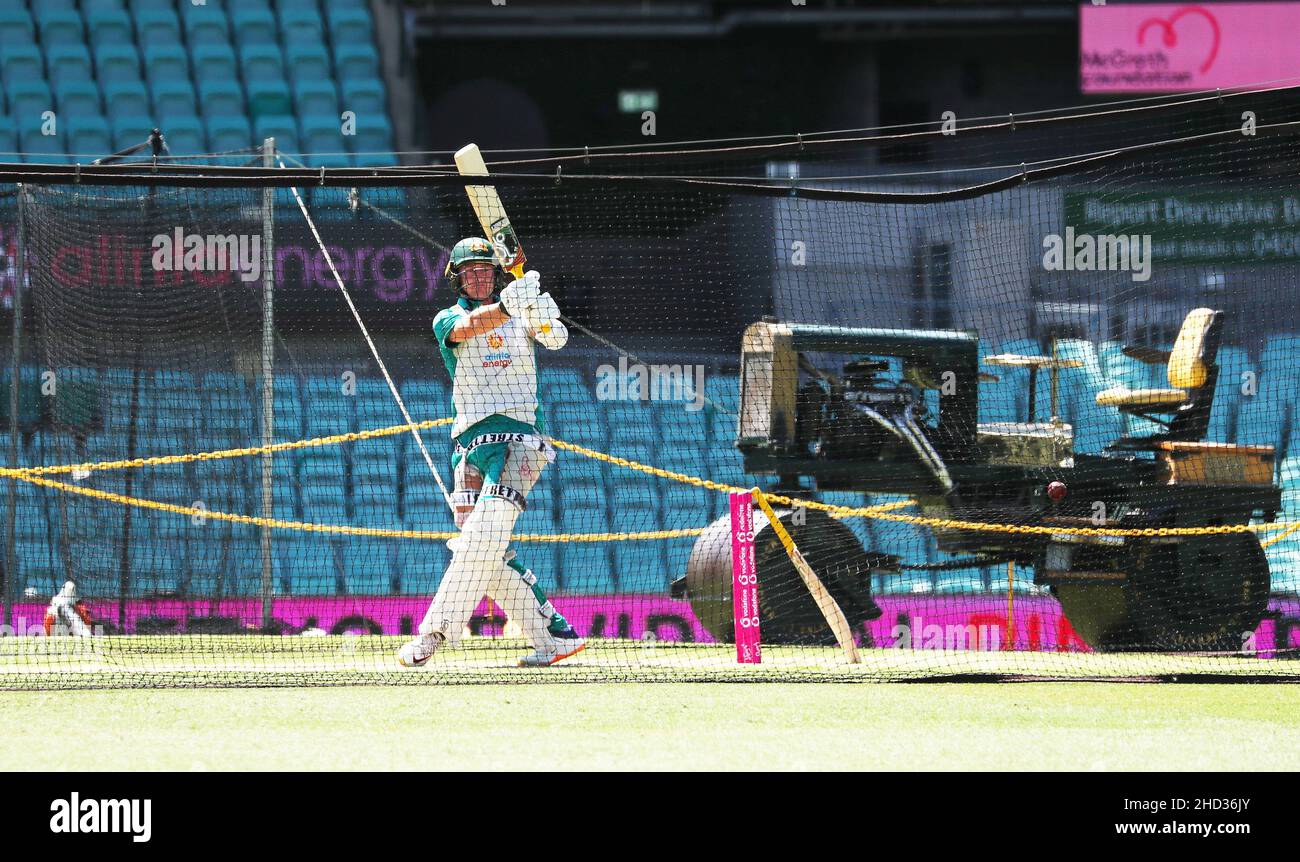 Marnus Labuschagne in Australia durante una sessione di reti al Sydney Cricket Ground, Sydney. Data foto: Lunedì 3 gennaio 2022. Foto Stock