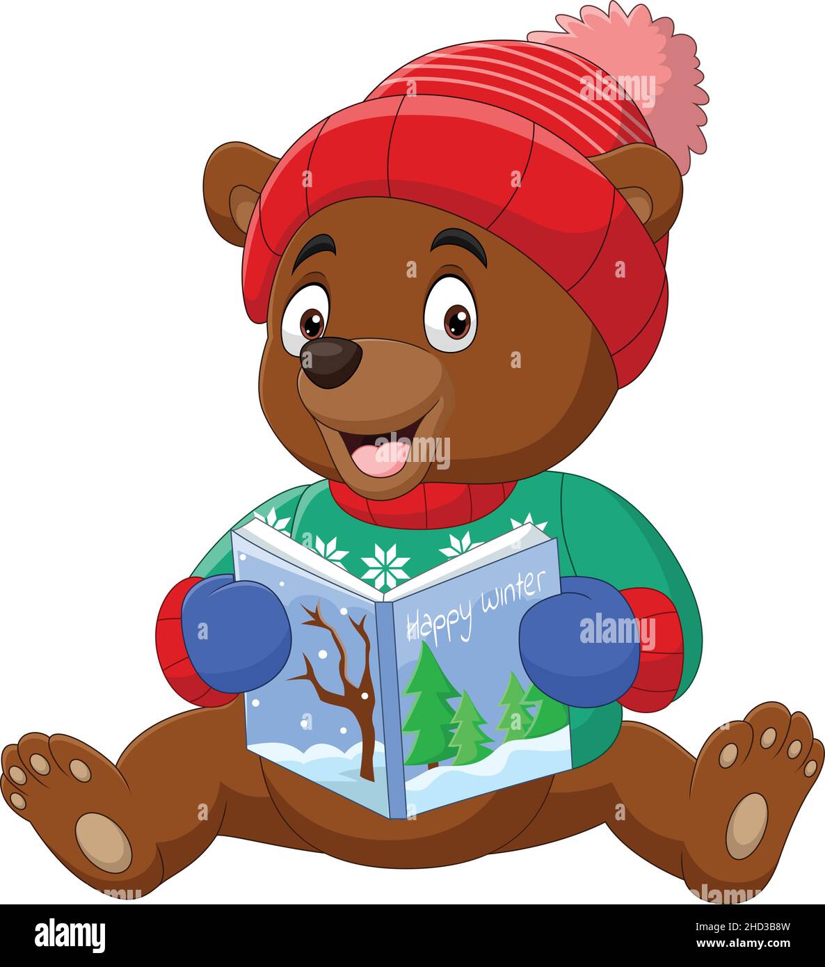 Cartoon piccolo orso in inverno vestiti lettura di un libro Illustrazione Vettoriale