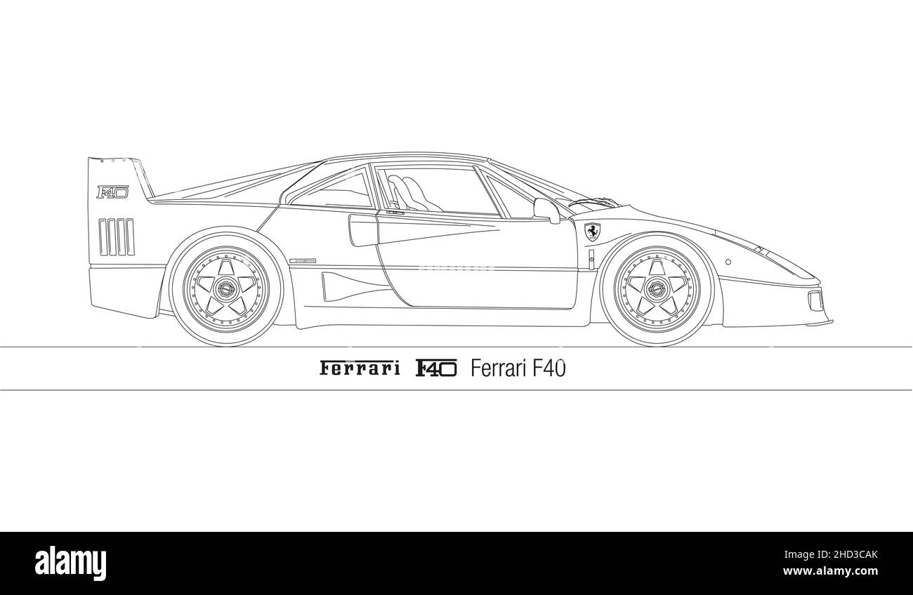 Ferrari F40 super auto d'epoca, design italiano, disegno vettoriale Foto Stock