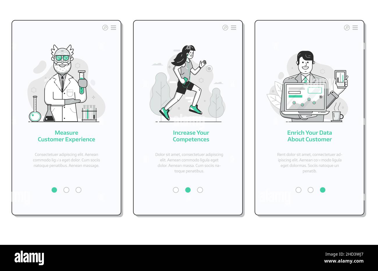 Interfaccia utente Web Marketing Scene in Line Art Illustrazione Vettoriale