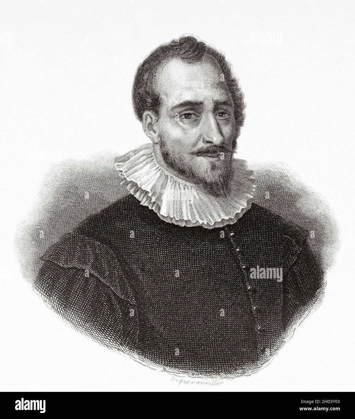 Adam de Craponne (1526-1576) è stato un ingegnere francese. Costruì l'omonimo Canal de Craponne per irrigare il Désert de la Crau. Fu avvelenato mentre fortificava Nantes per re Enrico III di Francia durante le guerre di religione francesi. Francia. Europa. Vecchio 19th secolo raffigurazione incisa da Portraits et histoire des hommes utilo di Societe Montyon et Franklin 1837 Foto Stock