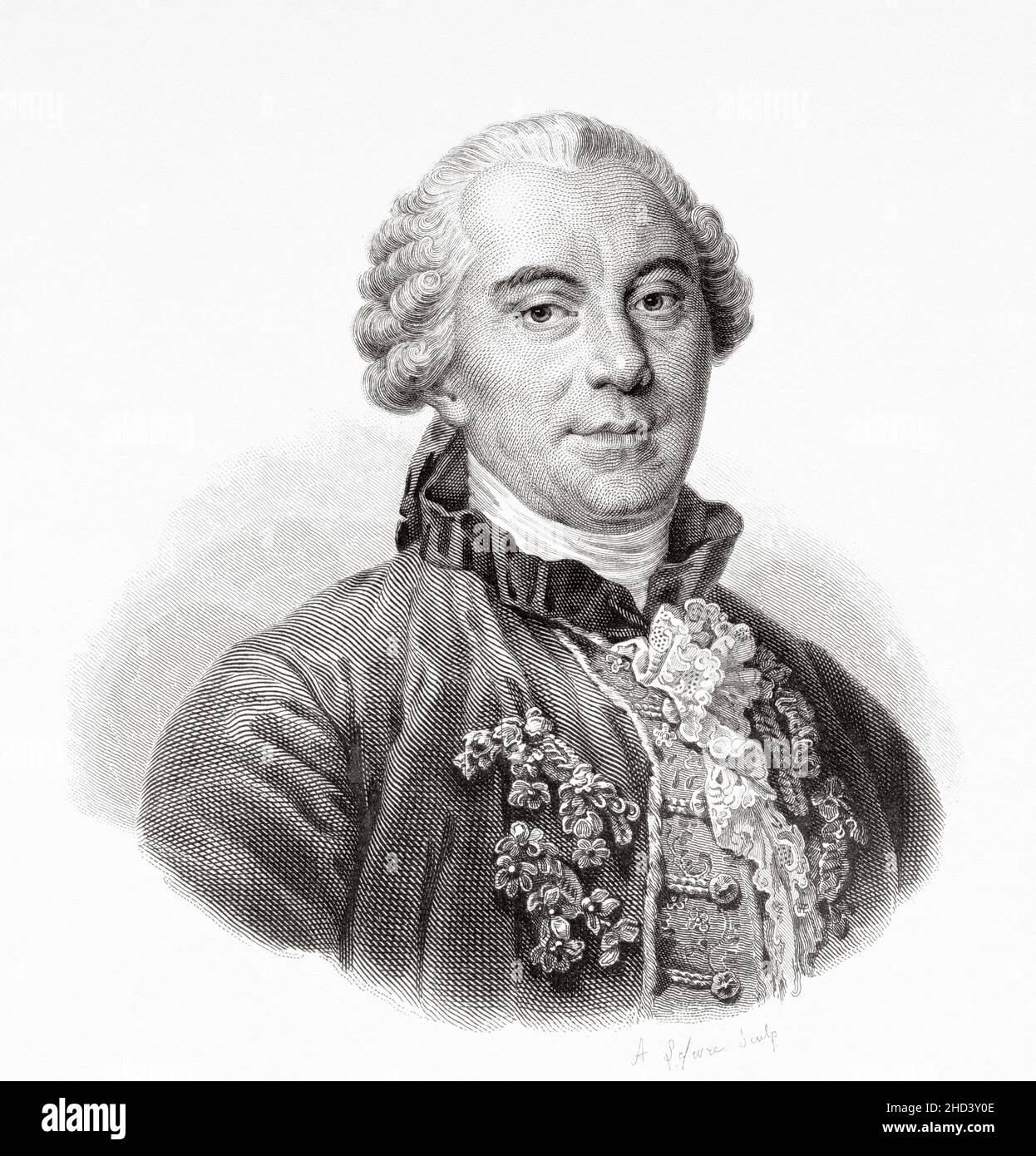 Georges-Louis Leclerc (1707-1788) Comte de Buffon, è stato un naturalista, matematico, cosmologo ed enciclopédiste francese. Francia. Europa. Vecchio 19th secolo raffigurazione incisa da Portraits et histoire des hommes utilo di Societe Montyon et Franklin 1837 Foto Stock