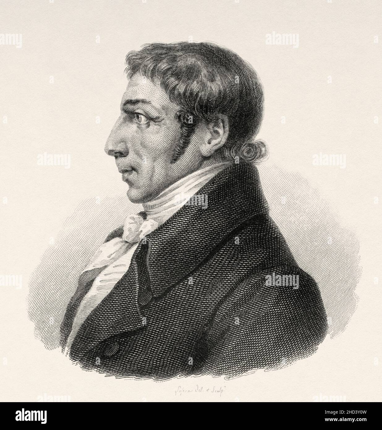 Albrecht Daniel Thaer (1752-1828) fu un famoso agronomo tedesco e un avido sostenitore della teoria dell'humus per l'alimentazione delle piante, il polimato e il fondatore della scienza agricola. Europa. Vecchio 19th secolo raffigurazione incisa da Portraits et histoire des hommes utilo di Societe Montyon et Franklin 1837 Foto Stock