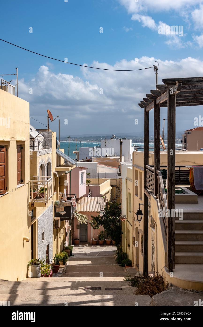 Strade strette a Rethymno Creta Foto Stock