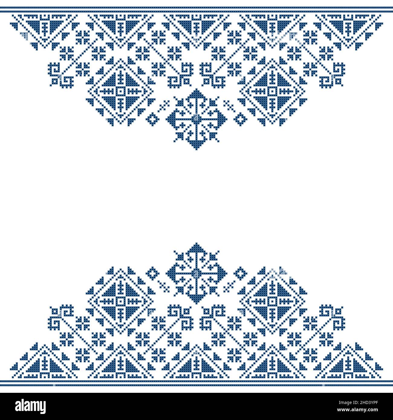 Biglietto di auguri vettoriale d'arte balcanica in stile tradizionale Zmijanje ricamo modello dalla Bosnia-Erzegovina Illustrazione Vettoriale