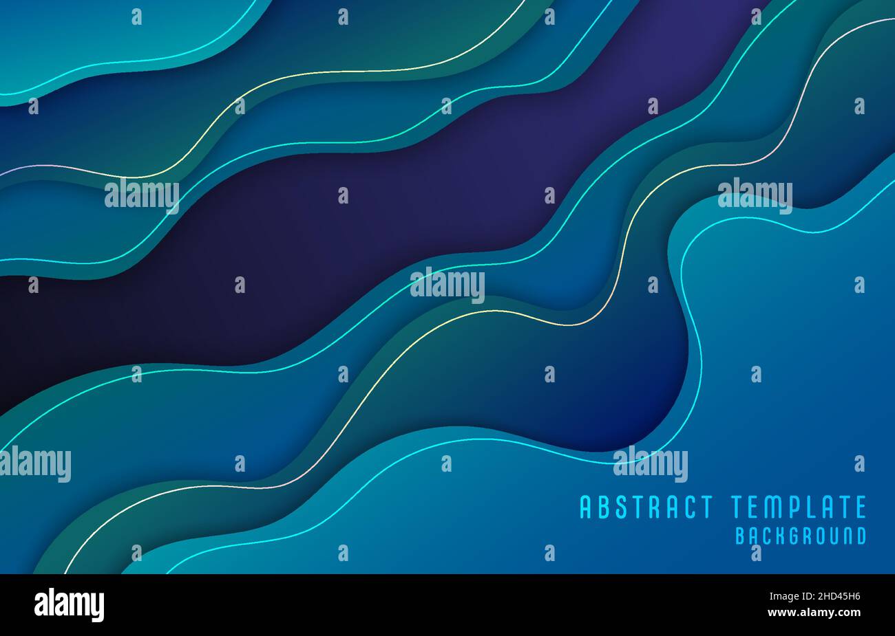 Motivo ondulato astratto del disegno di sovrapposizione del modello blu e verde sfumato. Sfondo decorativo in stile cartaceo. Illustrazione Vettoriale