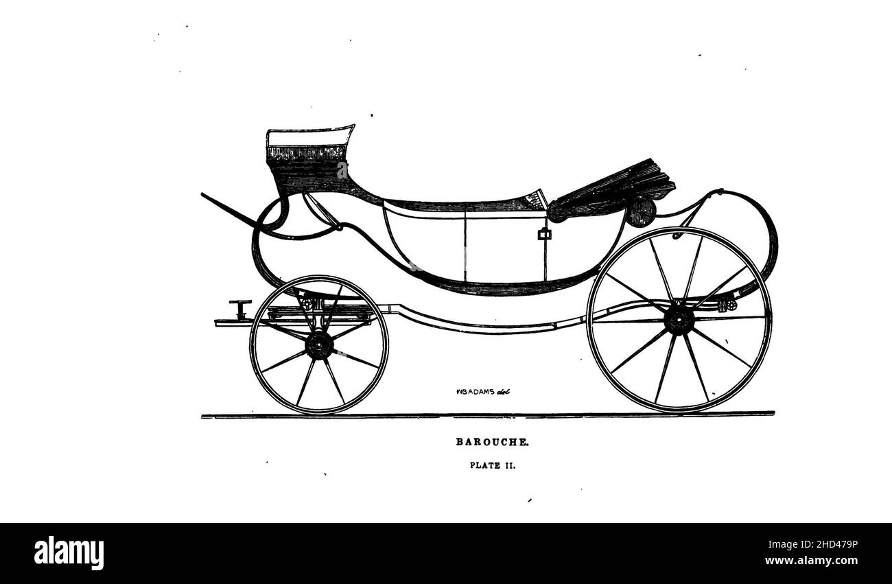 Un disegno in bianco e nero di un carro del XIX secolo su un foglio Foto Stock