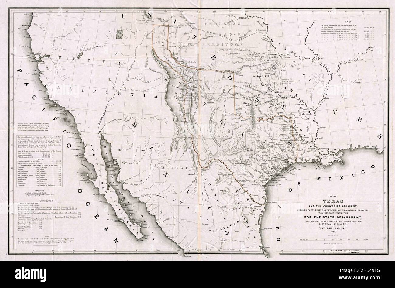 Un'illustrazione visiva dell'annessione del Texas negli Stati Uniti dal Messico su una mappa dettagliata Foto Stock