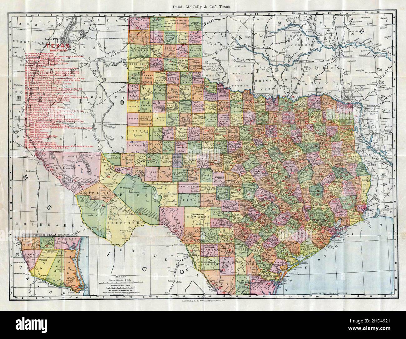 Una vecchia mappa dettagliata vintage dello stato del Texas nel diciottesimo-diciannovesimo secolo Foto Stock