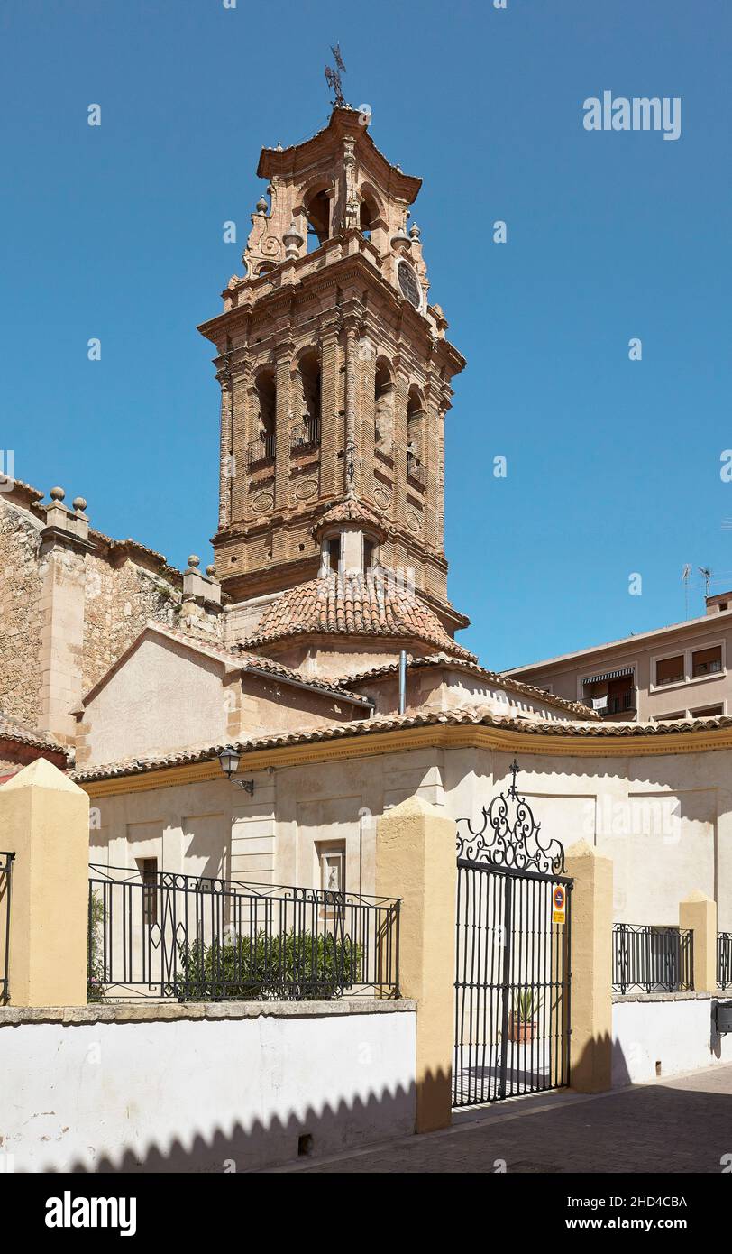 Campanile della Chiesa di Asunción. Almansa. Albacete. Castilla-la Mancha. Spagna. Foto Stock