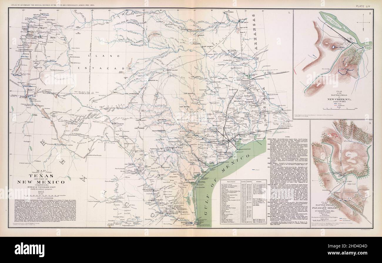 Un'illustrazione del Texas una vecchia mappa dettagliata in uno stile vintage Foto Stock